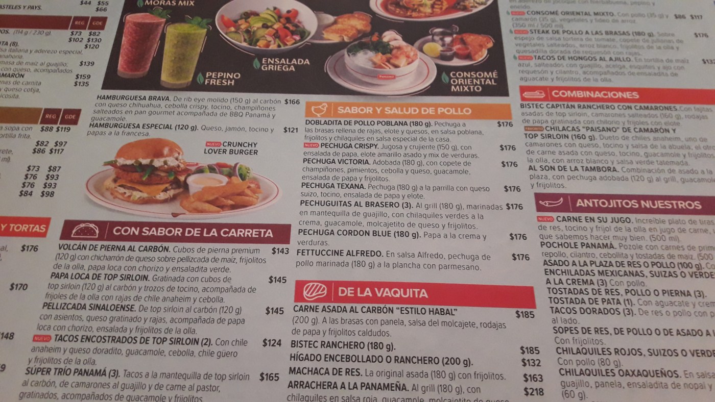 Carta de un restaurante con los platos y precios del menú
